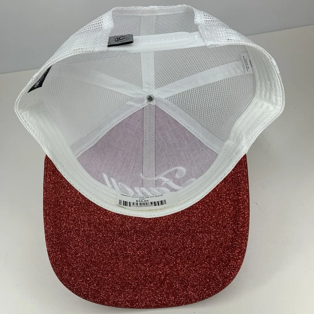 Fancy Glitter Trucker Hat Red White Mesh Adjustable Snapback Outdoor Cap